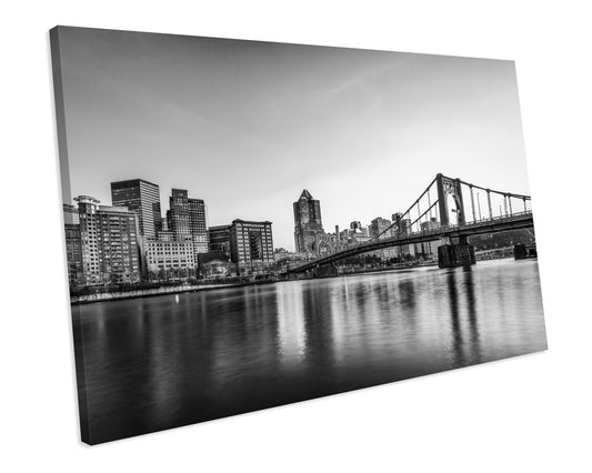 Pittsburgh Pennsylvania B&W City Skyline CANVAS WALL ART Box Framed Picture Print