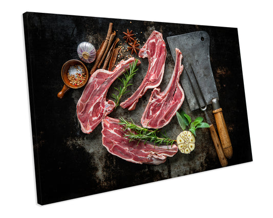 Raw Fresh Lamb Meat Food Kitchen CANVAS WALL ART Box Framed Picture Print