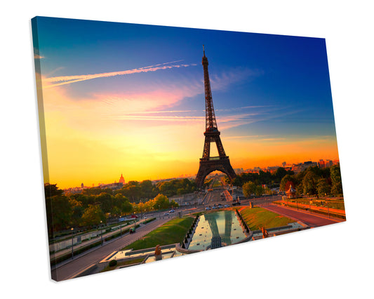 Eiffel Tower Sunset CANVAS WALL ART Box Framed Picture Print