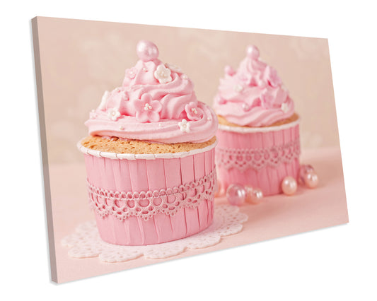 Cupcake Pink Kitchen Food CANVAS Print Wall ART Framed Ready To Hang