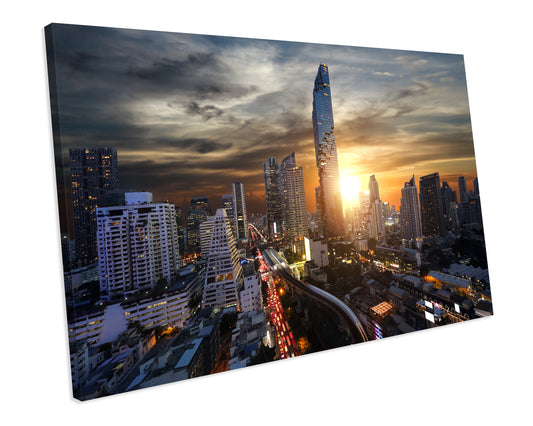 Bangkok City Skyline CANVAS WALL ART Box Framed Picture Print