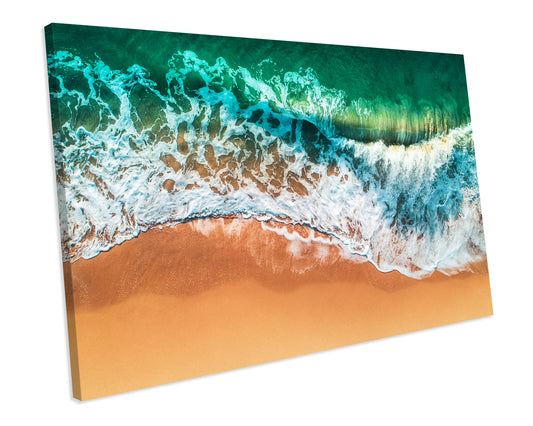 Aerial View Waves Sand Beach CANVAS WALL ART Box Framed Picture Print