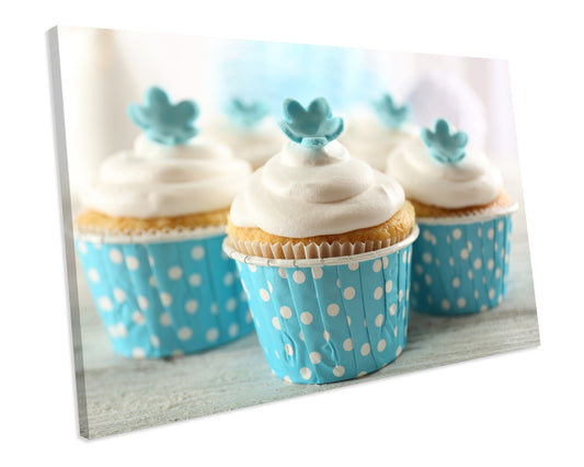 Cupcake Blue Kitchen Food CANVAS Print Wall ART Framed Ready To Hang