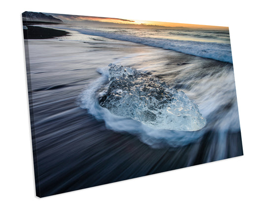 Glacier Diamond Beach Sunrise Iceland Bathroom CANVAS WALL ART Box Framed Picture Print