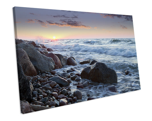 Beach Waves Pebbles Seascape Bathroom CANVAS WALL ART Box Framed Picture Print