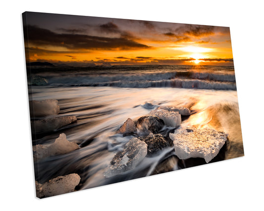 Beach Seascape Sunset Bathroom CANVAS WALL ART Box Framed Picture Print