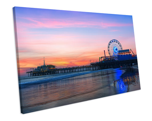 Santa Monica Pier Sunset Los Angeles California CANVAS WALL ART Box Framed Picture Print