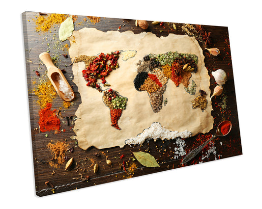 Kitchen Food Spices World Map Framed Canvas print Wall Art