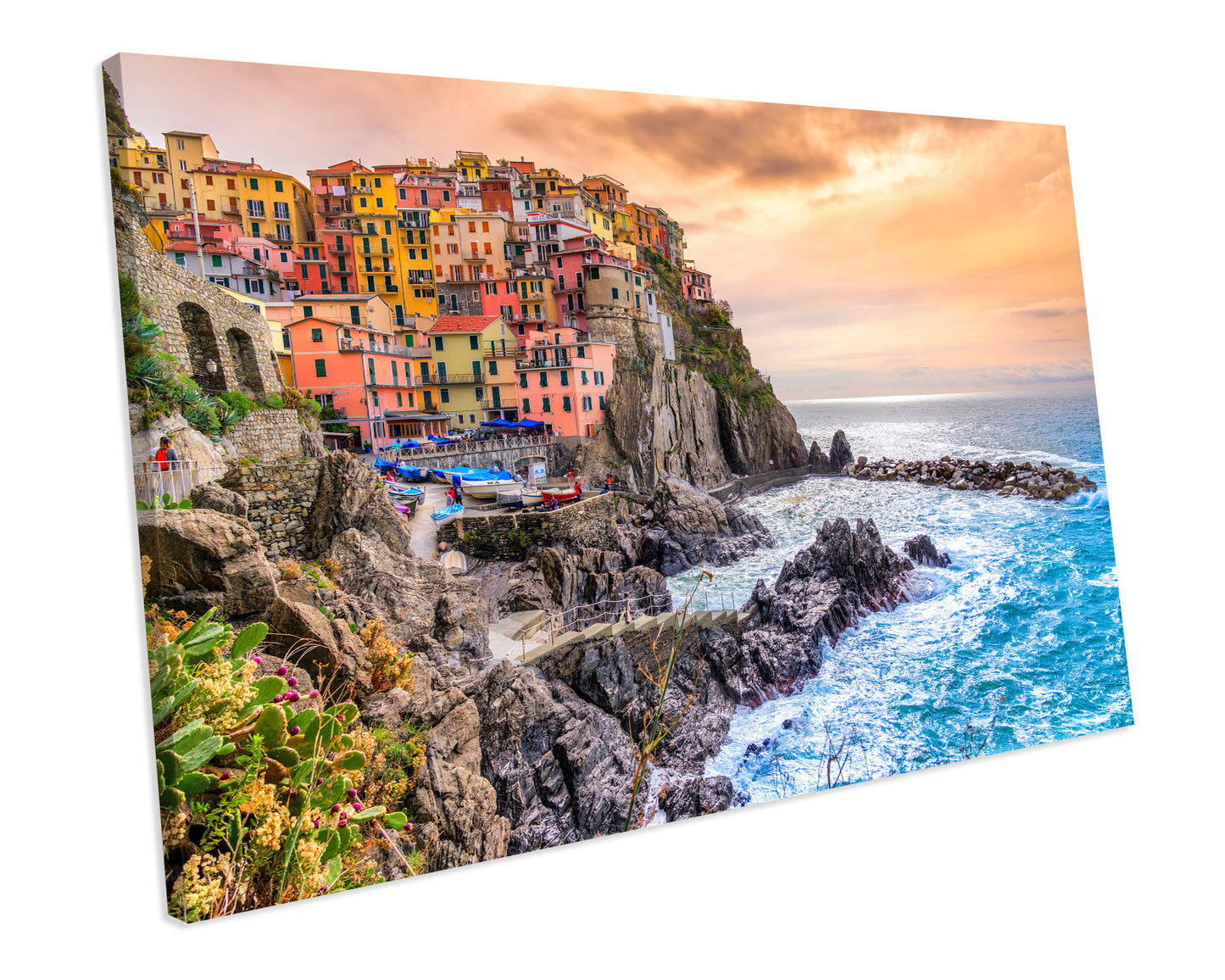 Manarola Fishing Village Italy Sunset CANVAS WALL ART Box Framed Picture Print