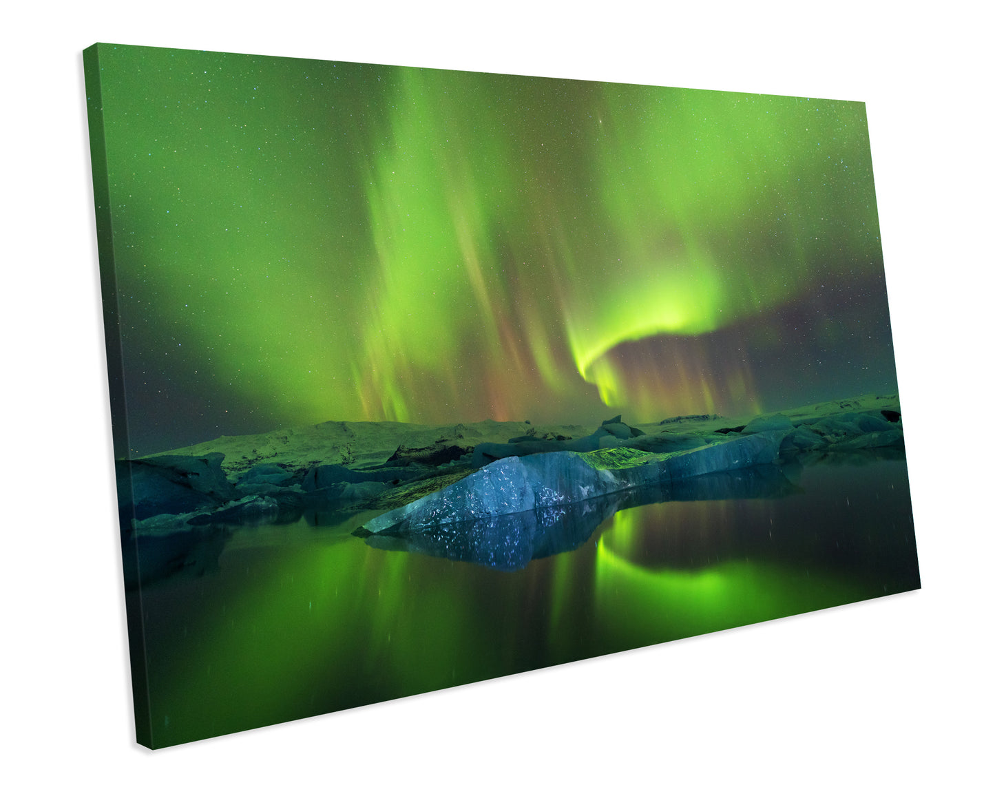 Northern Lights Green Winter Landscape Iceland CANVAS WALL ART Box Framed Picture Print