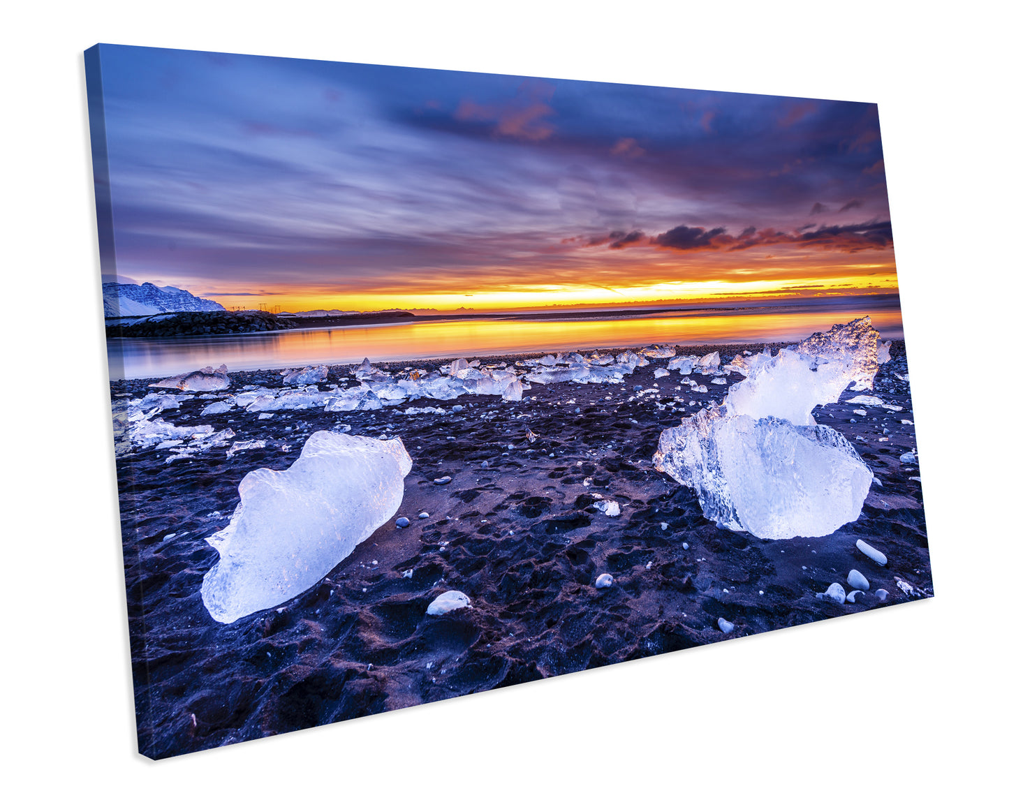 Ice Beach Winter Sunset CANVAS WALL ART Box Framed Picture Print