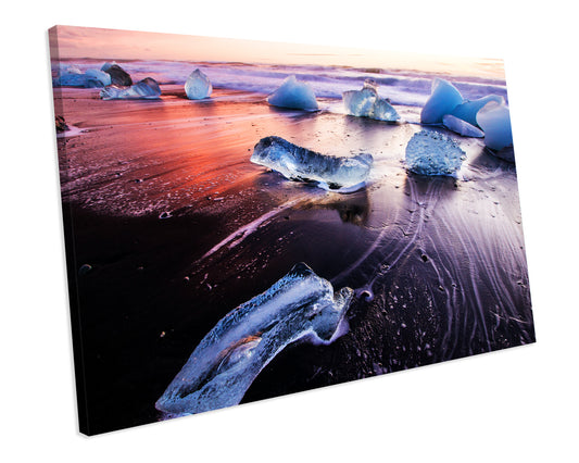 Diamond Beach Volcanic Winter Seascape Iceland CANVAS WALL ART Box Framed Picture Print