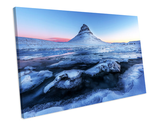 Kirkjufell Mountain Winter Sunset Iceland CANVAS WALL ART Box Framed Picture Print