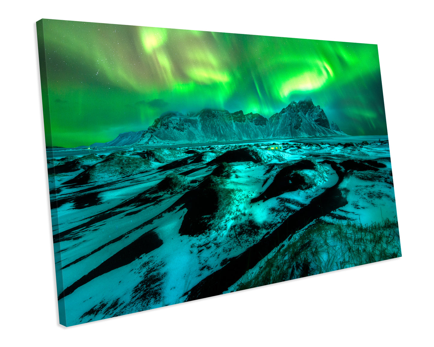 Northern Lights Green Aurora Winter Frozen Landscape CANVAS WALL ART Box Framed Picture Print