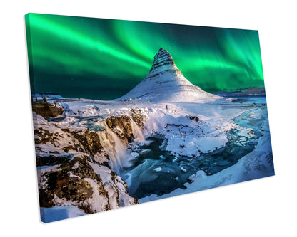 Northern Lights Kirkjufell Mountain Winter Landscape CANVAS WALL ART Box Framed Picture Print