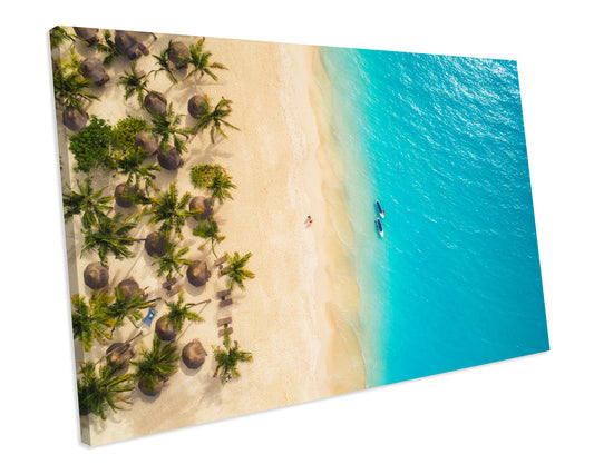 Aerial View Beach Palm Trees  CANVAS WALL ART Box Framed Picture Print