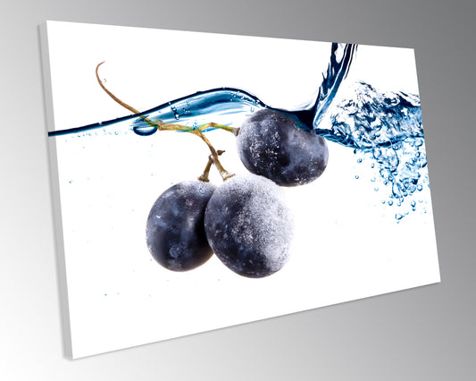 Grapes Fruit Splash Food Kitchen CANVAS WALL ART Box Framed Picture Print