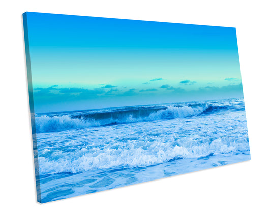 Turquiose Scenic Sunset Ocean Waves CANVAS WALL ART Box Framed Picture Print