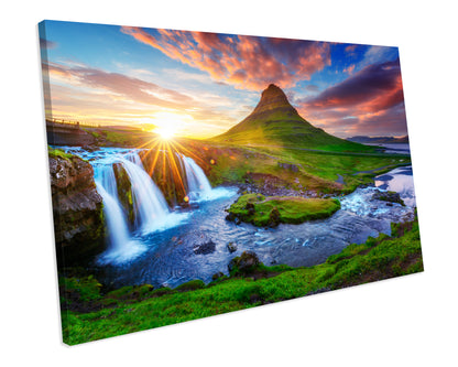 Kirkjufell Mountain Iceland Waterfall Landscape Sunset CANVAS WALL ART Box Framed Picture Print