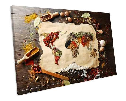 Kitchen Food Spices World Map Framed Canvas print Wall Art