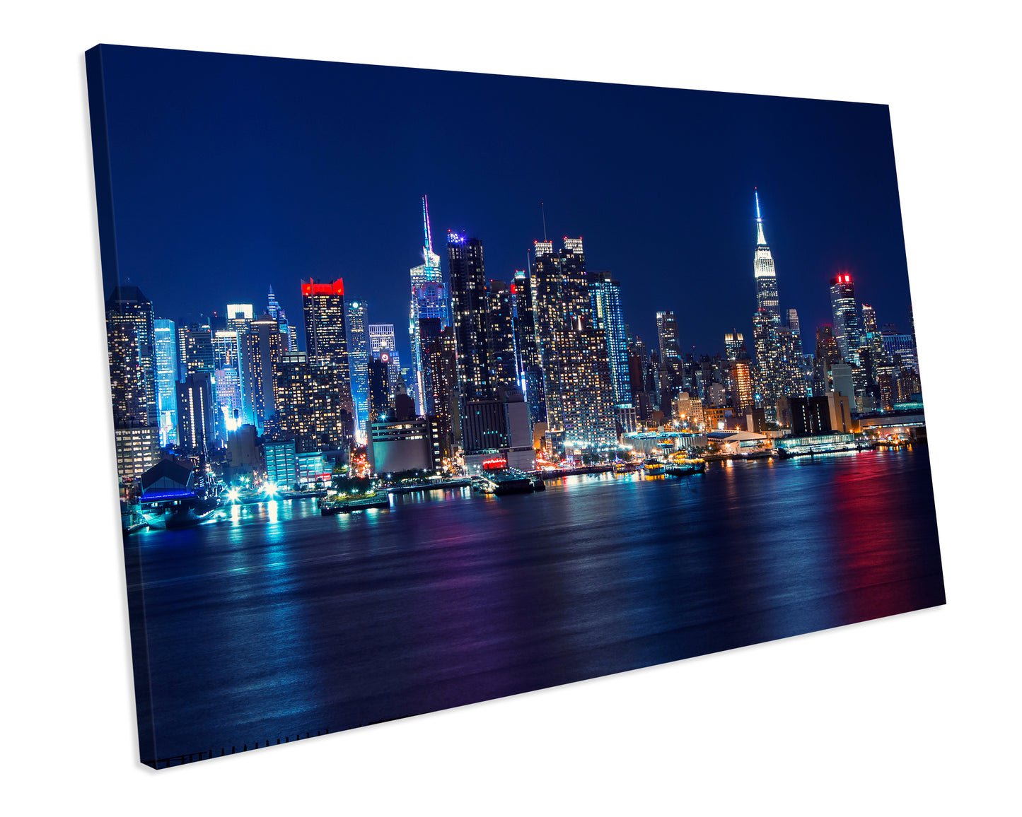 New York City At Night Blue CANVAS WALL ART Box Framed Picture Print