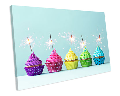 Tasty Colourful Cupcake Kitchen CANVAS Print Framed WALL ART Picture
