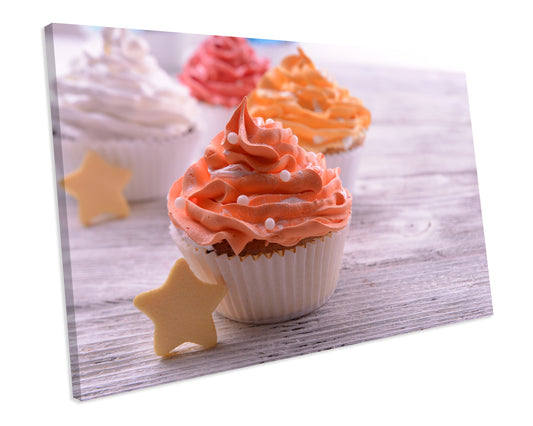Cupcake Orange Kitchen Food CANVAS Print Wall ART Framed Ready To Hang