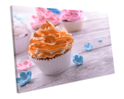 Cupcake Orange Kitchen Food CANVAS Print Wall ART Framed Ready To Hang