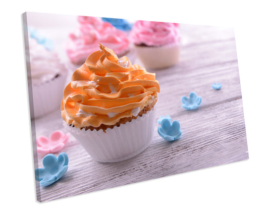 Cupcake Orange Kitchen Food CANVAS Print Wall ART Framed Ready To Hang