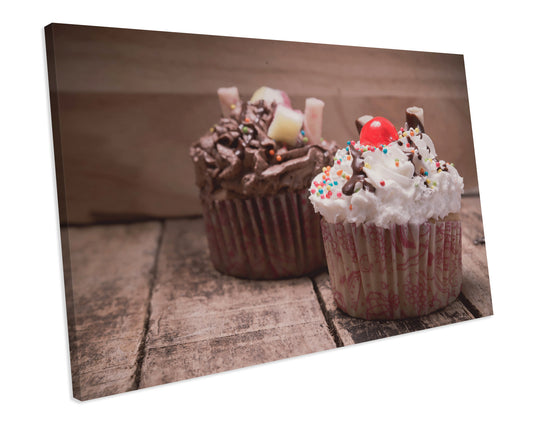 Chocolate Cupcakes Food Kitchen Food CANVAS Print Wall ART Framed Ready To Hang