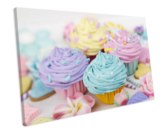 Cute Pastel Cupcakes Kitchen CANVAS Print Framed WALL ART Picture e