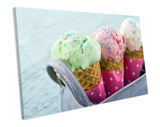 Cute Pastel Ice Creams Kitchen CANVAS Print Framed WALL ART Picture