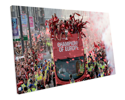 Liverpool Fc 2019 Champions League Final Open Top Bus  Victory Parade Sports Football CANVAS WALL ART Box Framed Picture Print