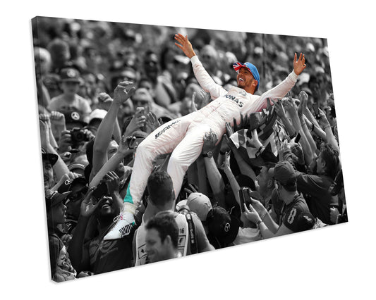 Lewis Hamilton Crowd Surfing F1 Sport Icon CANVAS WALL ART Box Framed Picture Print