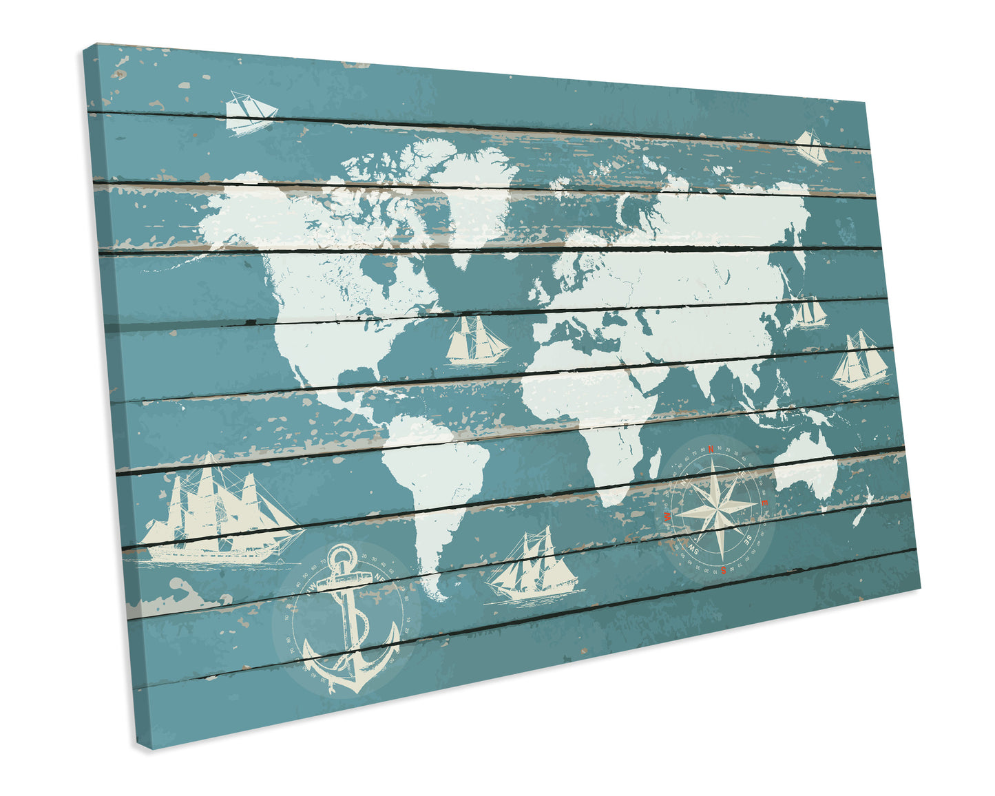 Shabby Chic World Map Atlas Grunge CANVAS WALL ART Box Framed Picture Print