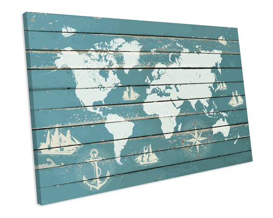 Shabby Chic World Map Atlas Grunge CANVAS WALL ART Box Framed Picture Print