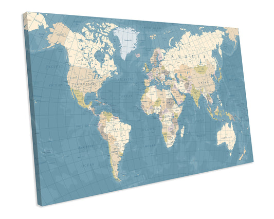 Detailed Map of The World Atlas CANVAS WALL ART Box Framed Picture Print