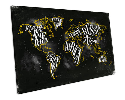 World Map Atlas Chalk CANVAS WALL ART Box Framed Picture Print