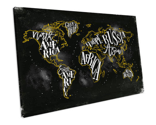 World Map Atlas Chalk CANVAS WALL ART Box Framed Picture Print