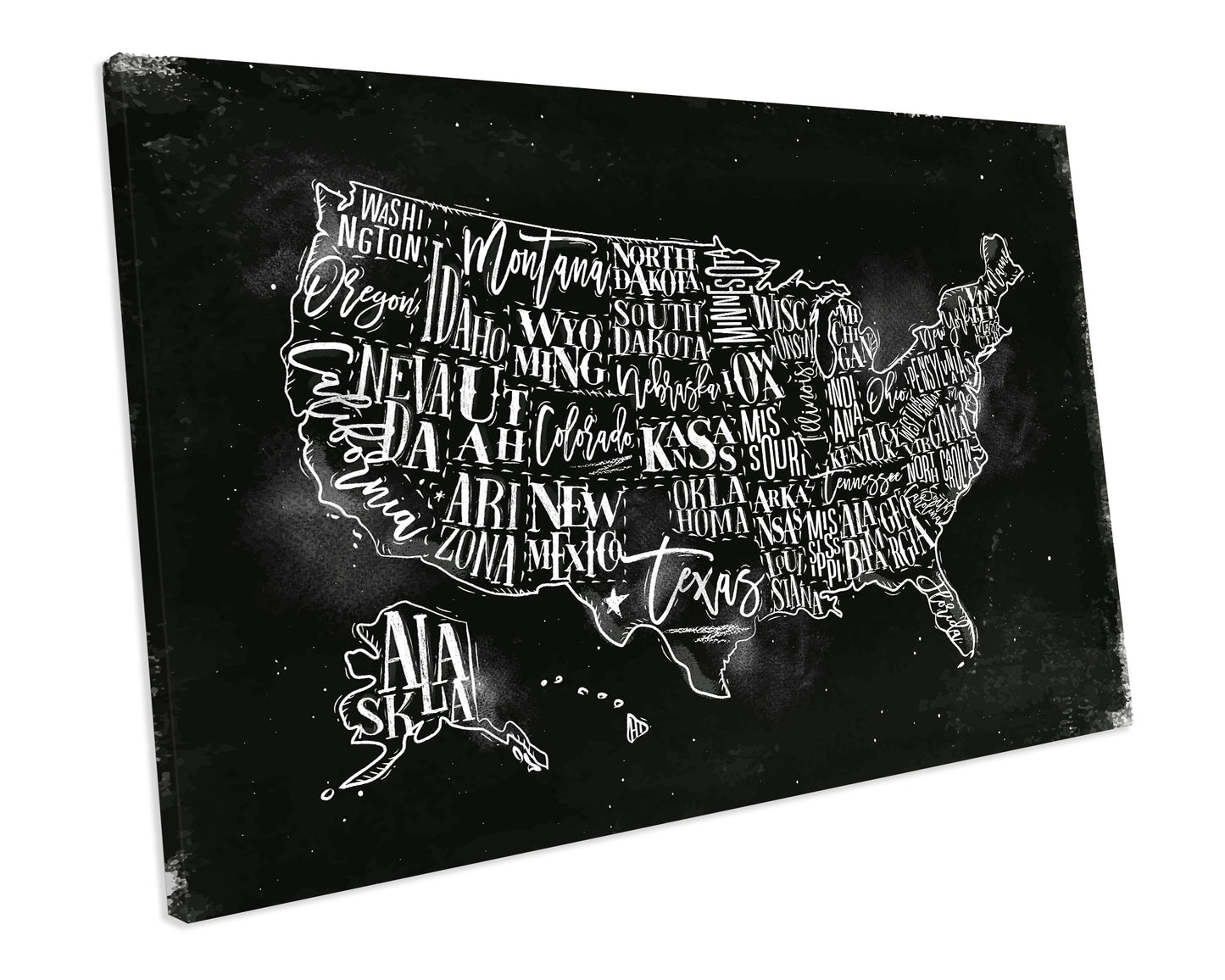 America And States Atlas Chalk CANVAS WALL ART Box Framed Picture Print