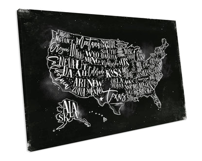 America And States Atlas Chalk CANVAS WALL ART Box Framed Picture Print