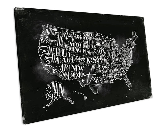 America And States Atlas Chalk CANVAS WALL ART Box Framed Picture Print