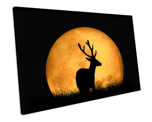 Stag Silhouette Full Moon Animal Wildlife CANVAS WALL ART Box Framed Picture Print