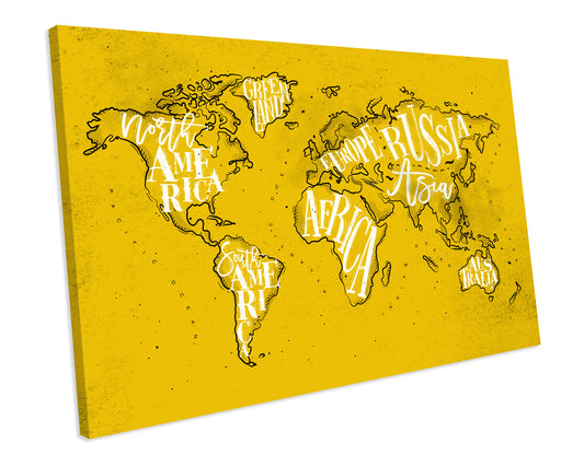 World Map Atlas Chalk CANVAS WALL ART Box Framed Picture Print