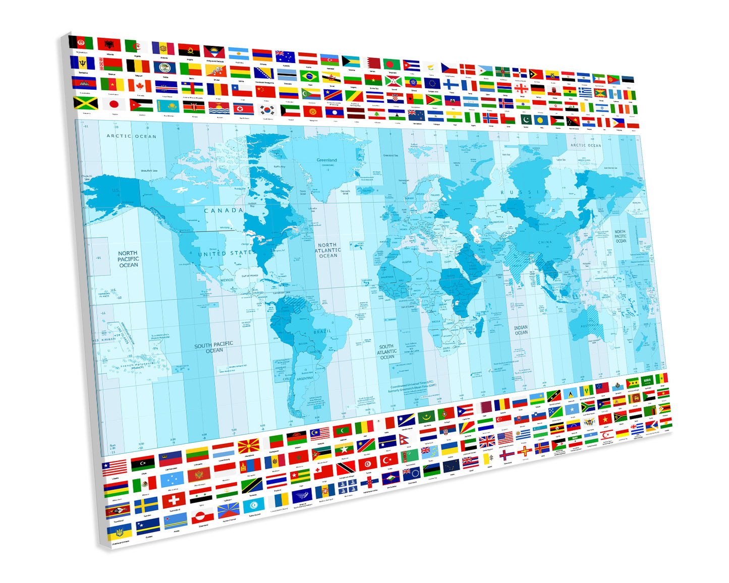 Detailed Map of The World With Flags Atlas CANVAS WALL ART Box Framed Picture Print