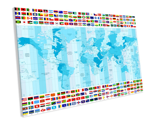 Detailed Map of The World With Flags Atlas CANVAS WALL ART Box Framed Picture Print