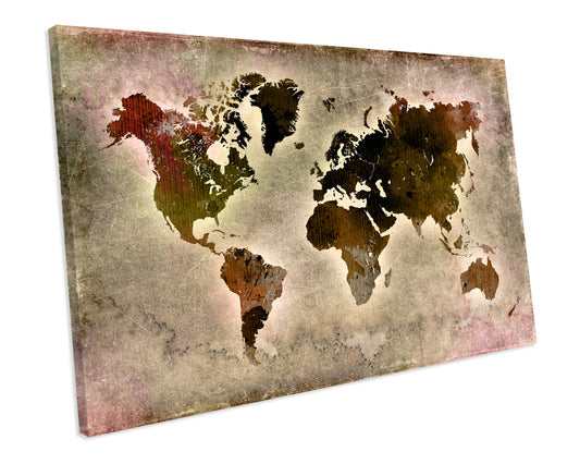 World Map Atlas Grunge CANVAS WALL ART Box Framed Picture Print