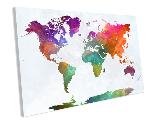 Map of The World Atlas Watercolour CANVAS WALL ART Box Framed Picture Print