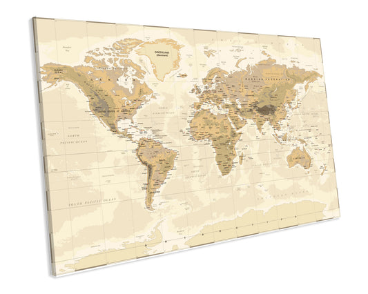 Detailed Map of The World Atlas CANVAS WALL ART Box Framed Picture Print