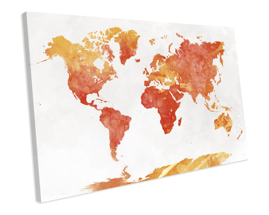 Map of The World Atlas Watercolour CANVAS WALL ART Box Framed Picture Print